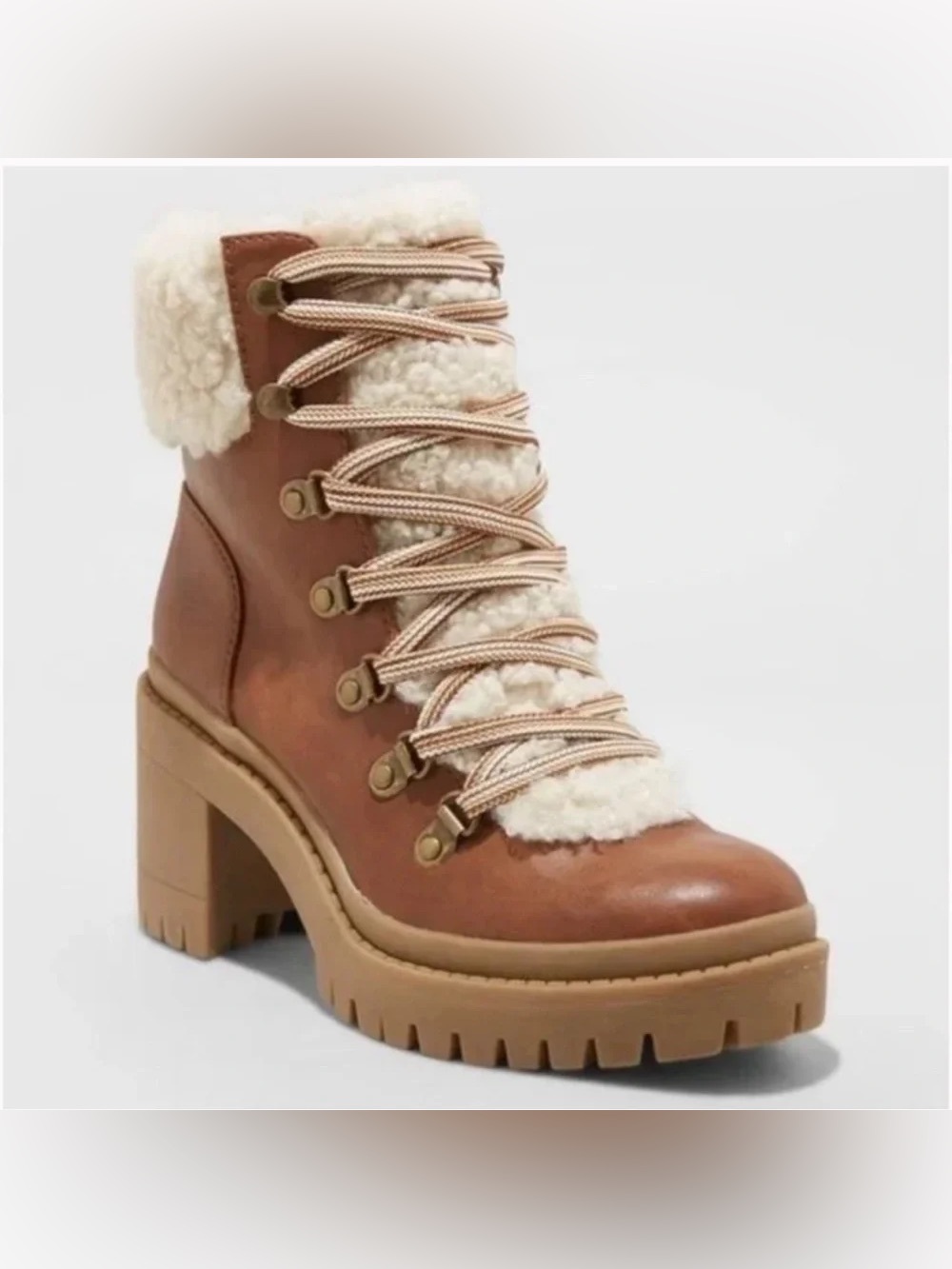 High Heel Lace Up Ankle Boot - Brown